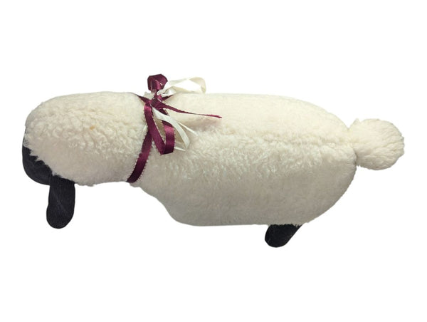 Black-Faced Sheep Plush with Burgundy Ribbon & Bell