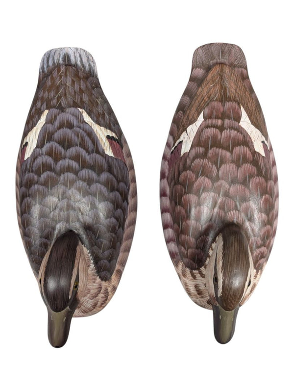 Pair of Hand-Painted Wooden Mallard Duck Decoys – Decorative Waterfowl