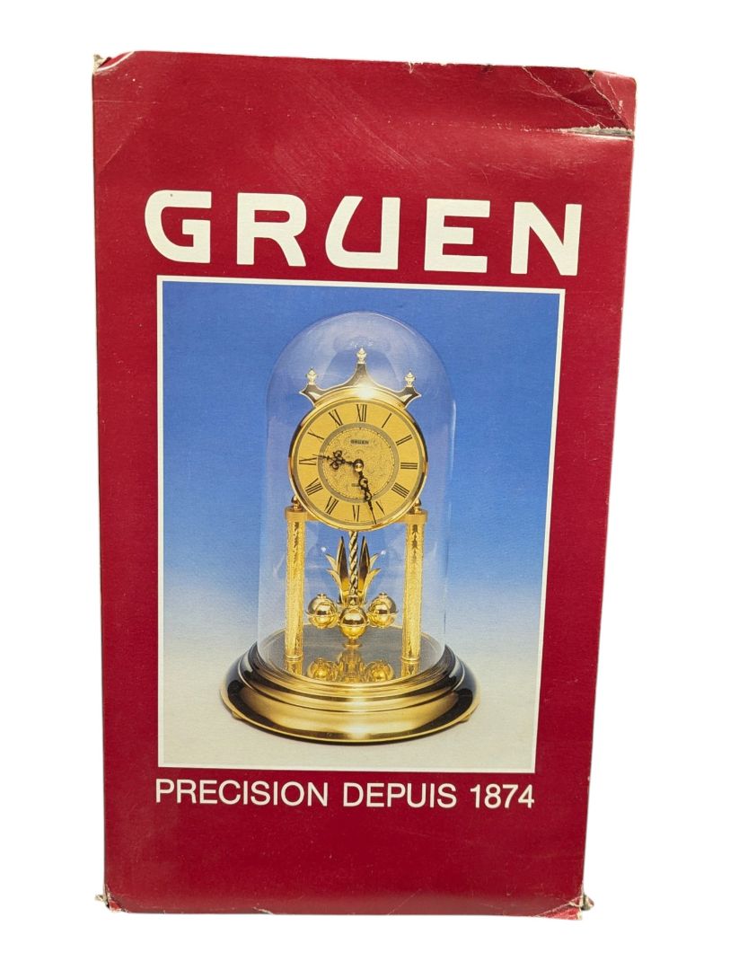 Vintage Gruen Anniversary Clock – Glass Dome Quartz Mantel Clock