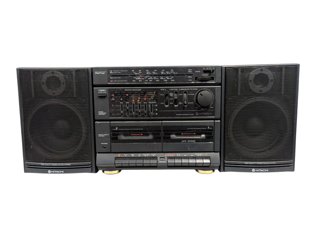 Vintage Hitachi MS-W560HC Dual Cassette Stereo Boombox Radio with Speakers