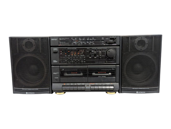 Vintage Hitachi MS-W560HC Dual Cassette Stereo Boombox Radio with Speakers