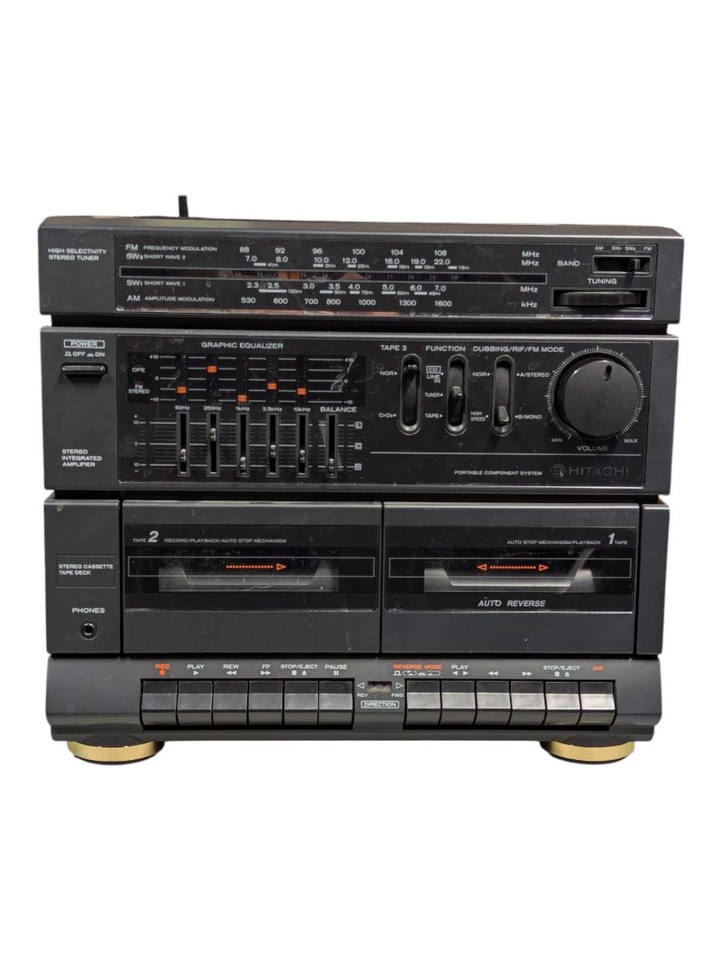 Vintage Hitachi MS-W560HC Dual Cassette Stereo Boombox Radio with Speakers