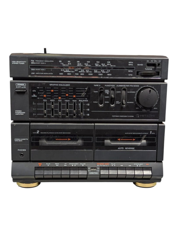 Vintage Hitachi MS-W560HC Dual Cassette Stereo Boombox Radio with Speakers