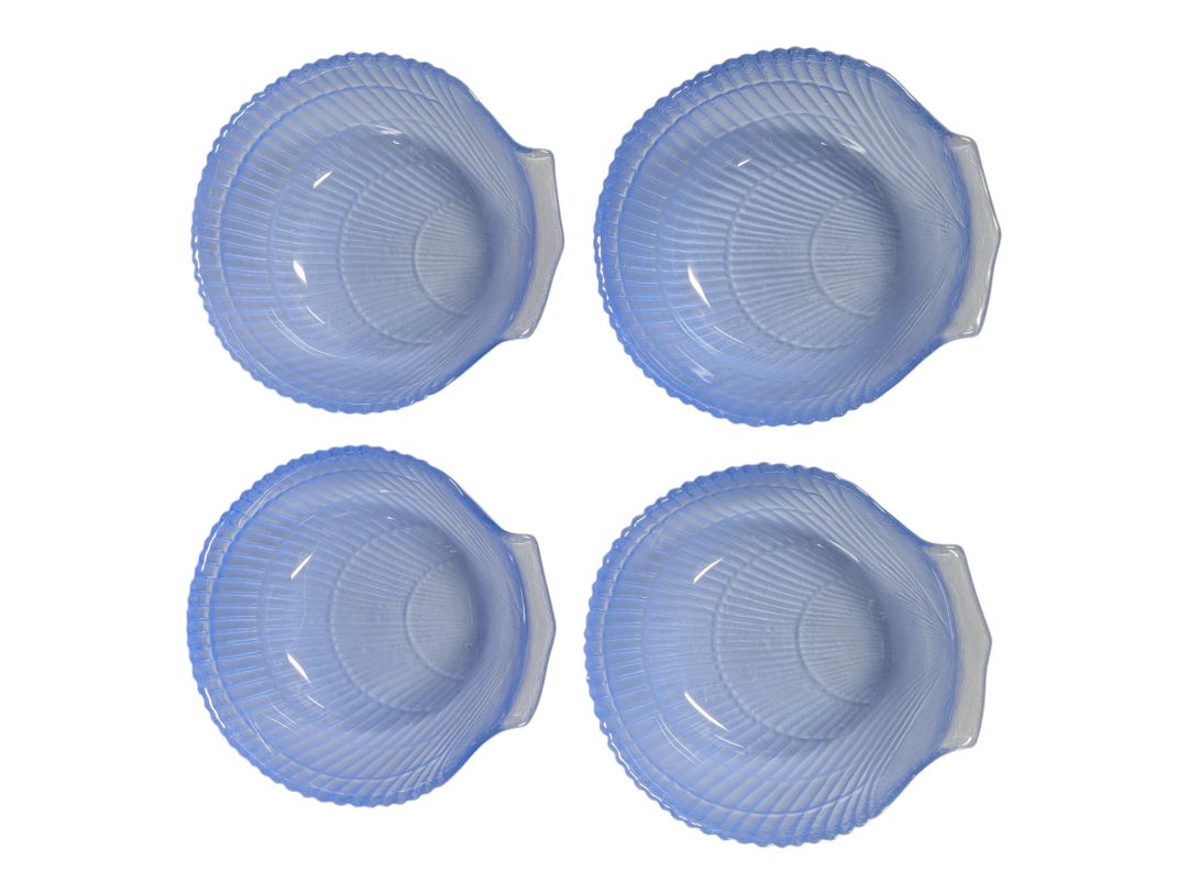 Set of 4 Blue Opalescent Glass Seashell Bowls