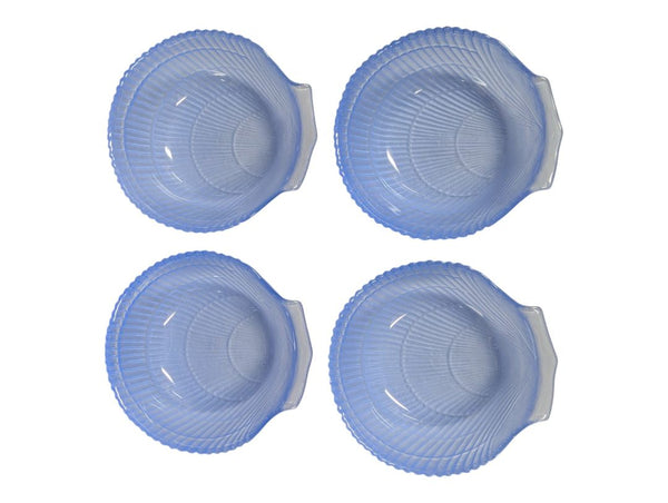 Set of 4 Blue Opalescent Glass Seashell Bowls