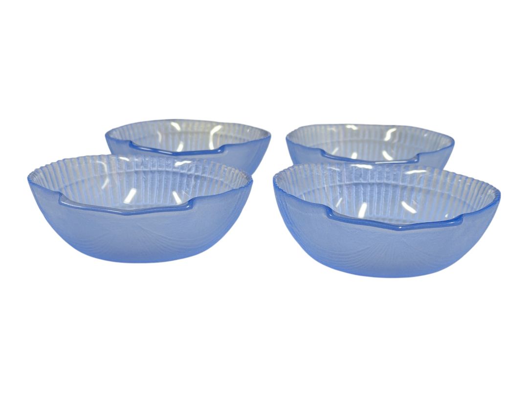 Set of 4 Blue Opalescent Glass Seashell Bowls