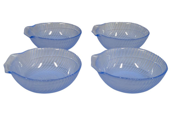 Set of 4 Blue Opalescent Glass Seashell Bowls