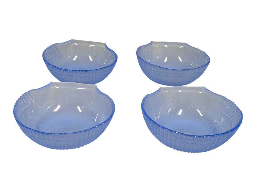 Set of 4 Blue Opalescent Glass Seashell Bowls