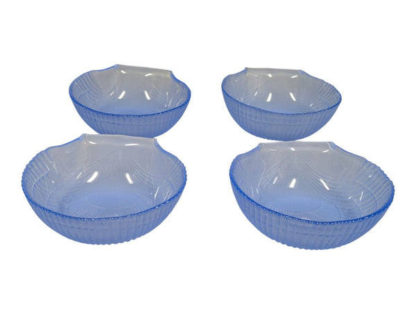 Set of 4 Blue Opalescent Glass Seashell Bowls