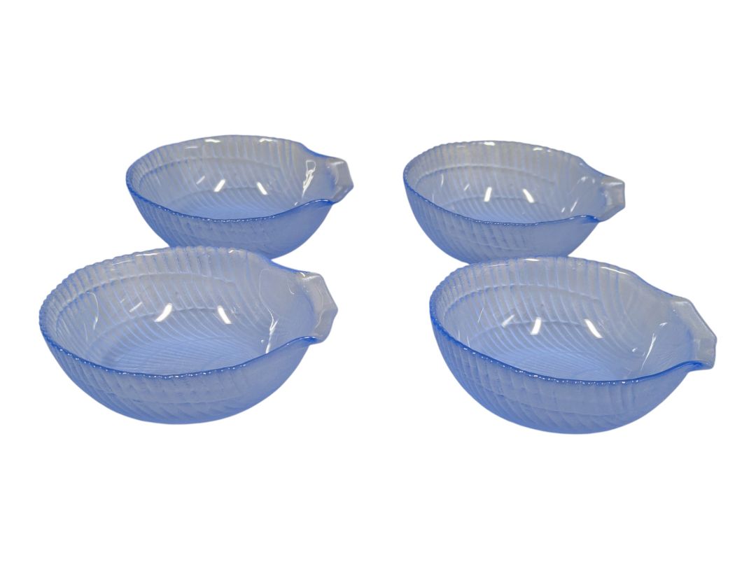 Set of 4 Blue Opalescent Glass Seashell Bowls