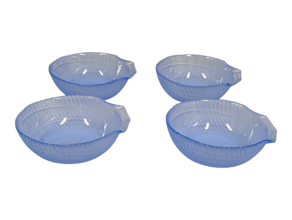 Set of 4 Blue Opalescent Glass Seashell Bowls