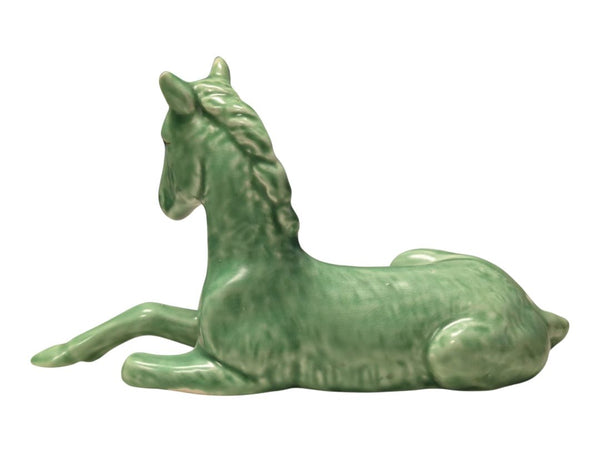 Vintage SylvaC Green Glazed Reclining Horse Figurine