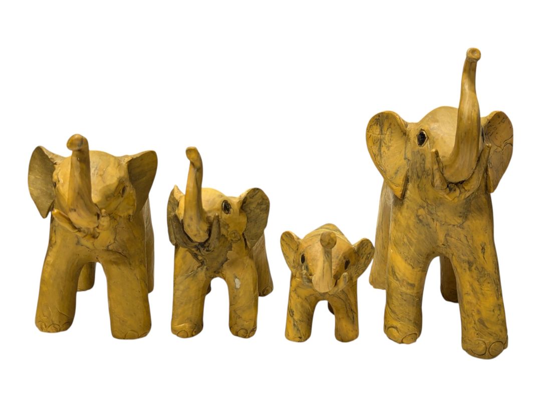 Set of 4 Hand-Carved Wooden Elephant Figurines