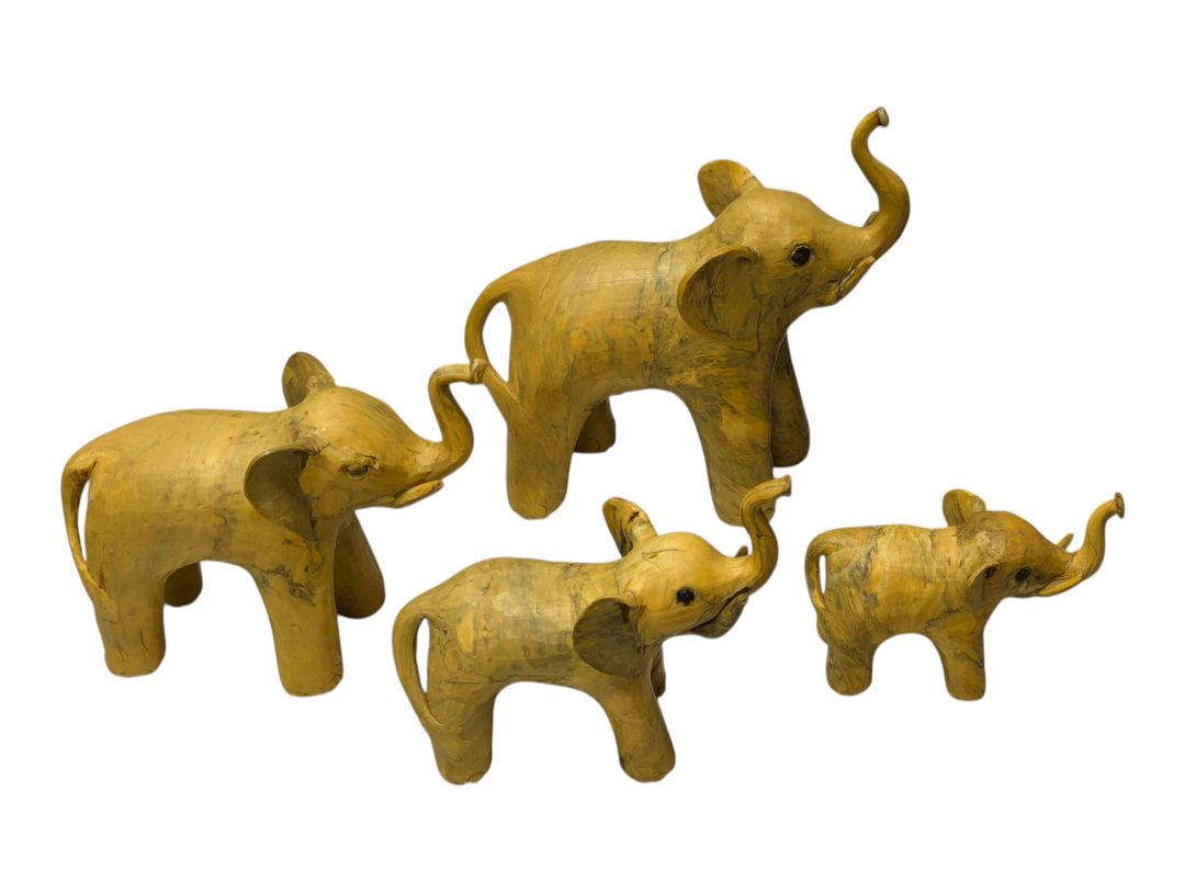 Set of 4 Hand-Carved Wooden Elephant Figurines