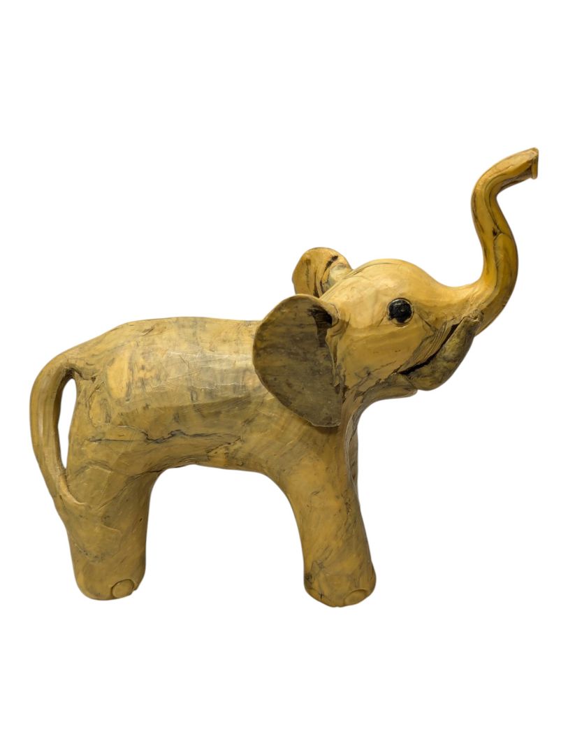 Set of 4 Hand-Carved Wooden Elephant Figurines