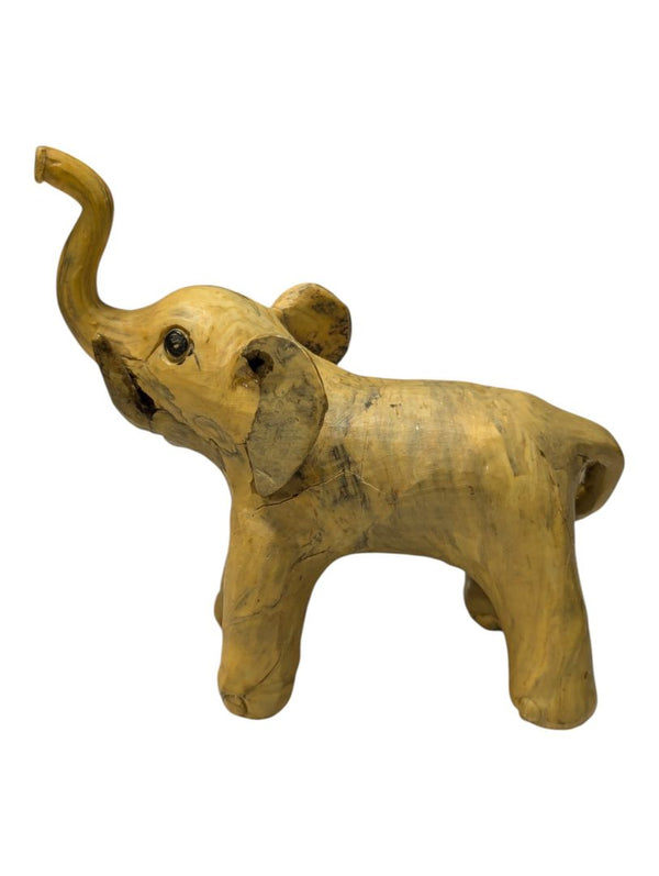 Set of 4 Hand-Carved Wooden Elephant Figurines