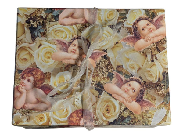 1999 Cherub Angels & Cream Roses Decorative Gift Box