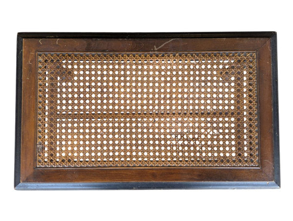 Vintage Wood & Woven Cane Rectangular Accent Table