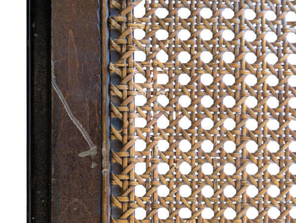 Vintage Wood & Woven Cane Rectangular Accent Table