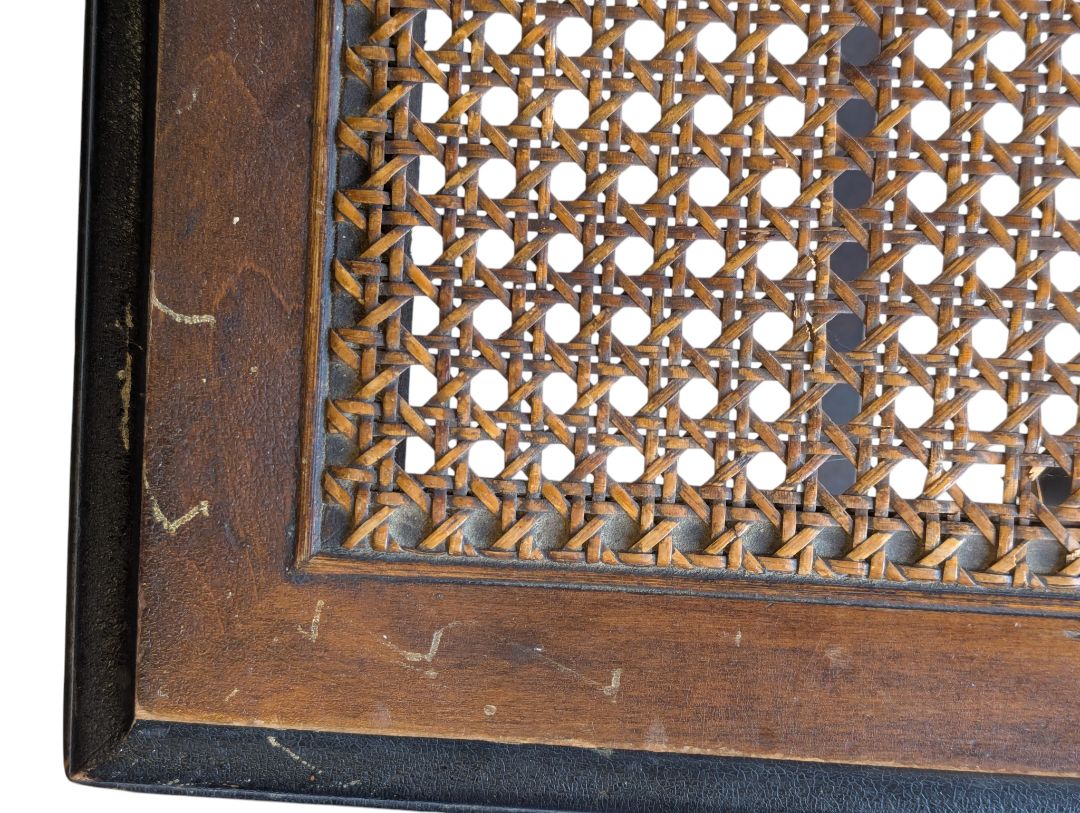Vintage Wood & Woven Cane Rectangular Accent Table
