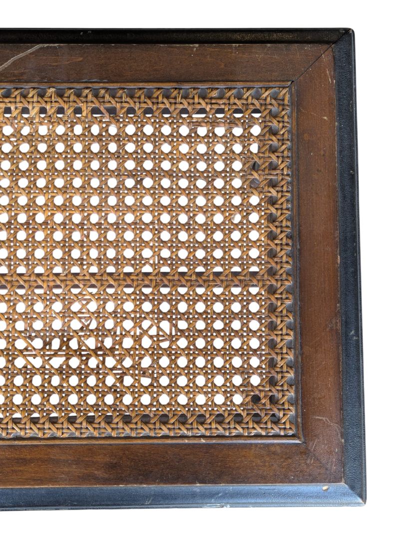 Vintage Wood & Woven Cane Rectangular Accent Table