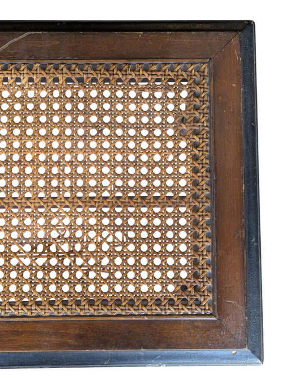Vintage Wood & Woven Cane Rectangular Accent Table