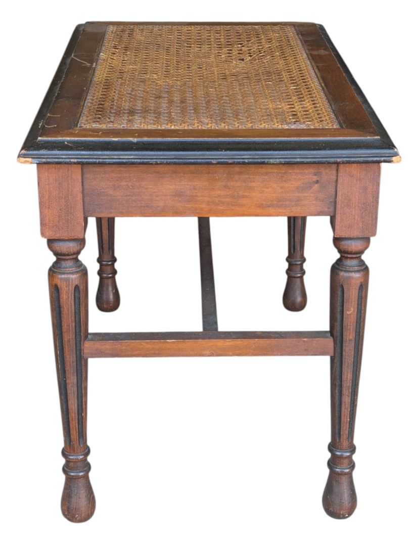 Vintage Wood & Woven Cane Rectangular Accent Table