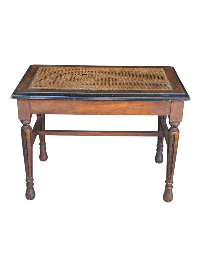 Vintage Wood & Woven Cane Rectangular Accent Table