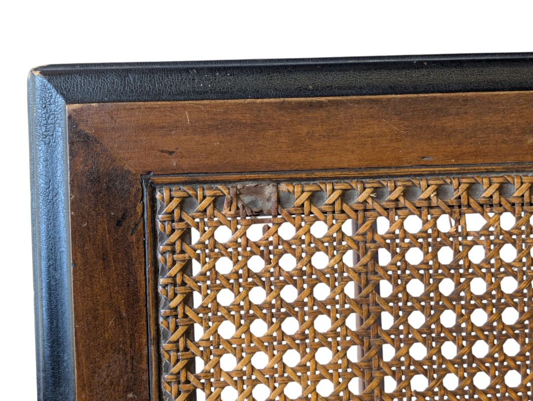 Vintage Wood & Woven Cane Rectangular Accent Table