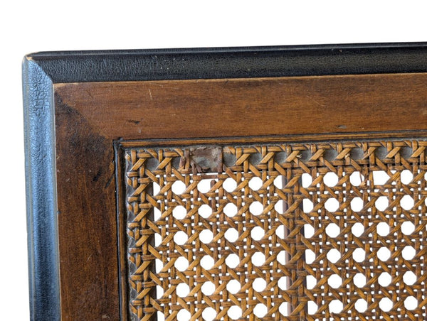 Vintage Wood & Woven Cane Rectangular Accent Table