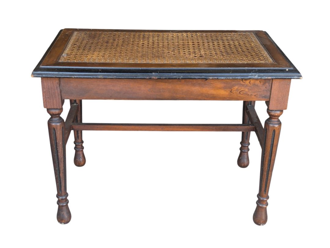Vintage Wood & Woven Cane Rectangular Accent Table