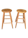 Pair of Vintage Oak Wooden Round Seat Bar Stools