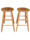 Pair of Vintage Oak Wooden Round Seat Bar Stools