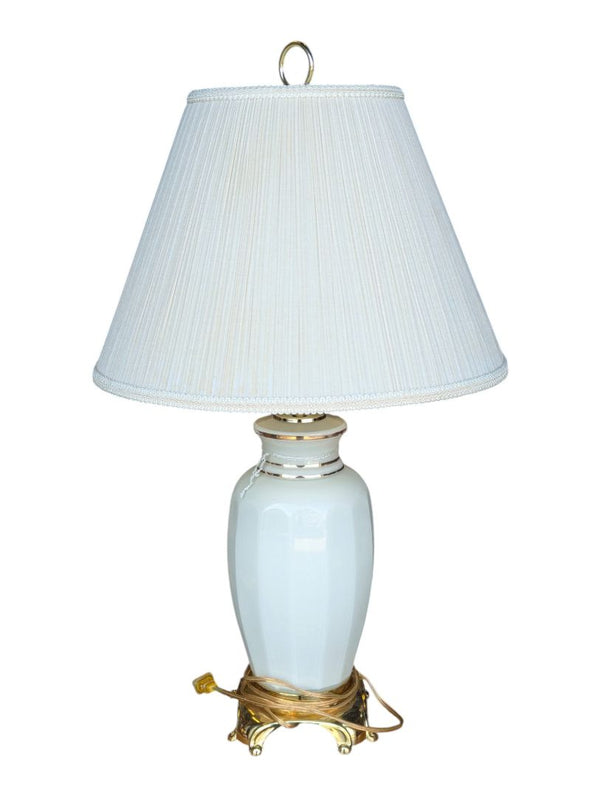 Vintage White Ceramic Table Lamp with Gold Accents