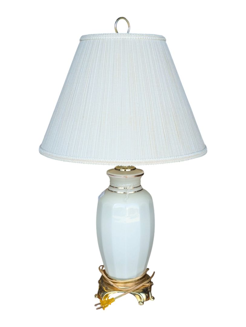 Vintage White Ceramic Table Lamp with Gold Accents