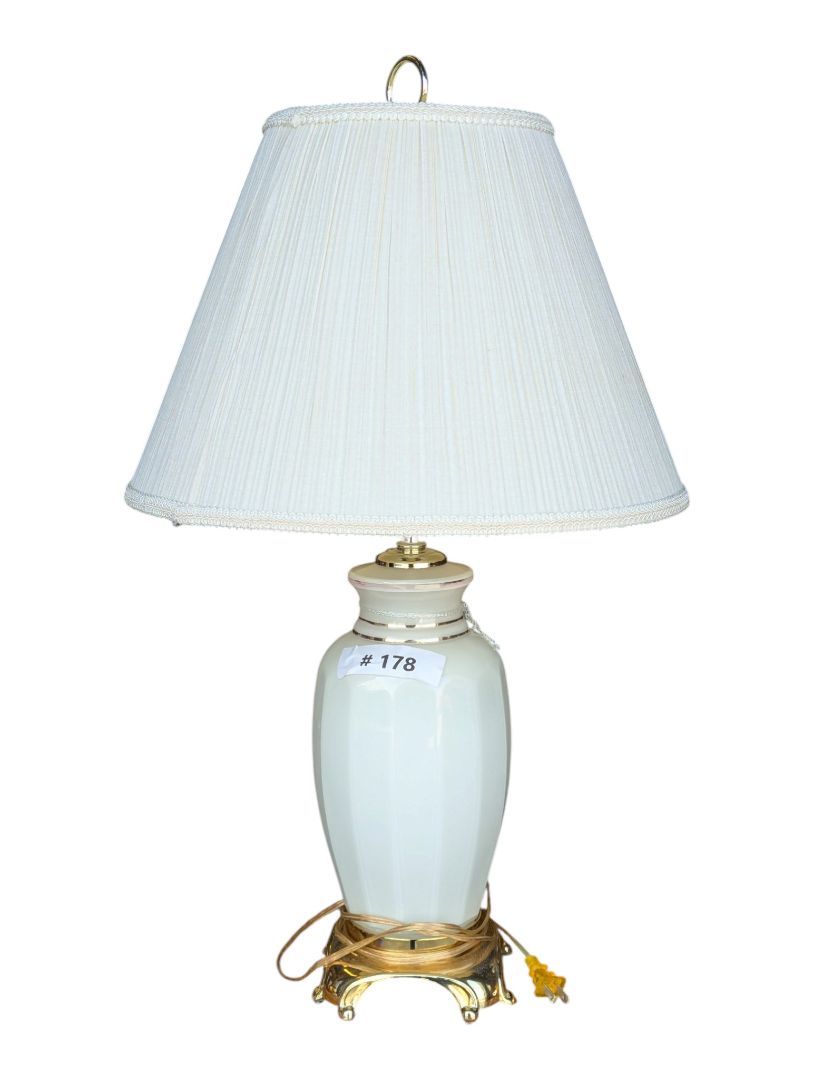 Vintage White Ceramic Table Lamp with Gold Accents