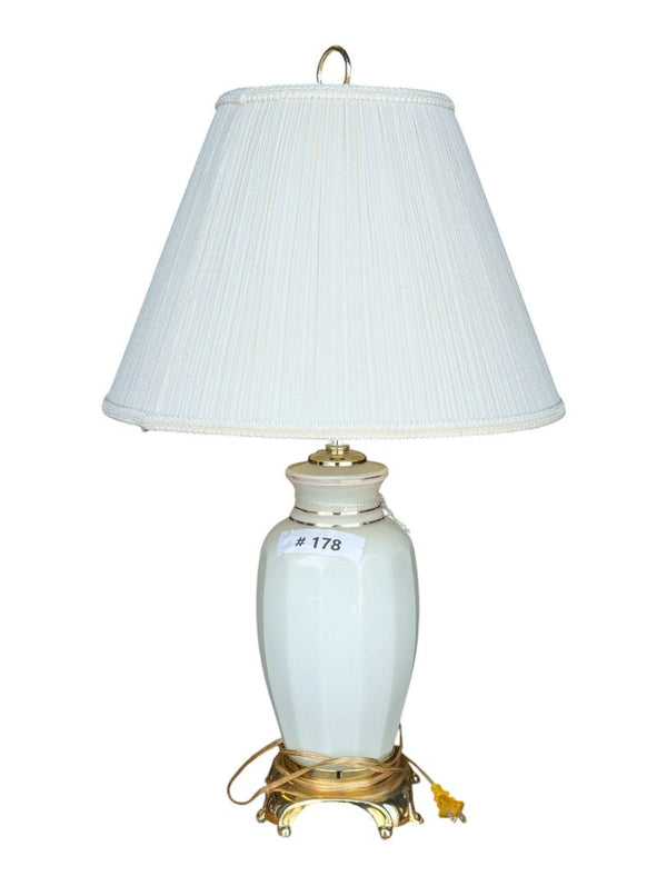 Vintage White Ceramic Table Lamp with Gold Accents