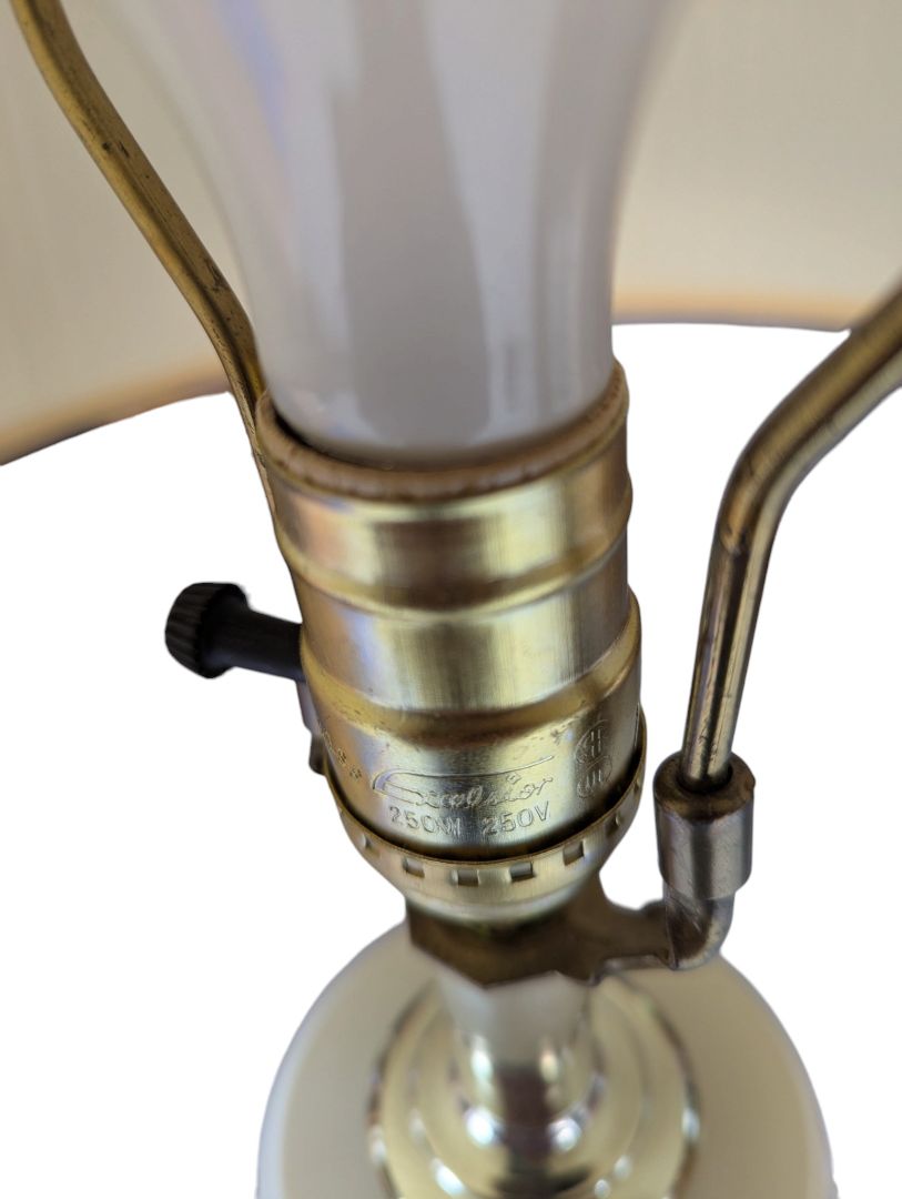 Vintage White Ceramic Table Lamp with Gold Accents