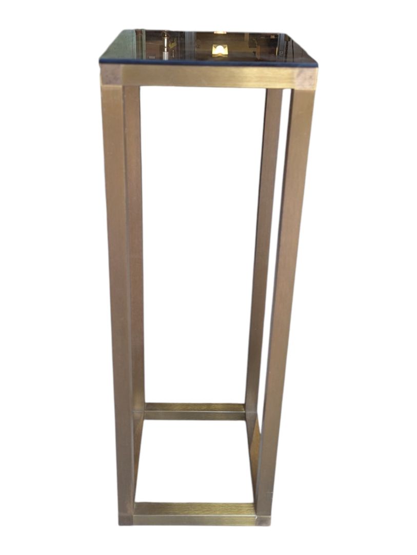 Modern Gold-Tone Metal Pedestal Stand with Black Glass Top