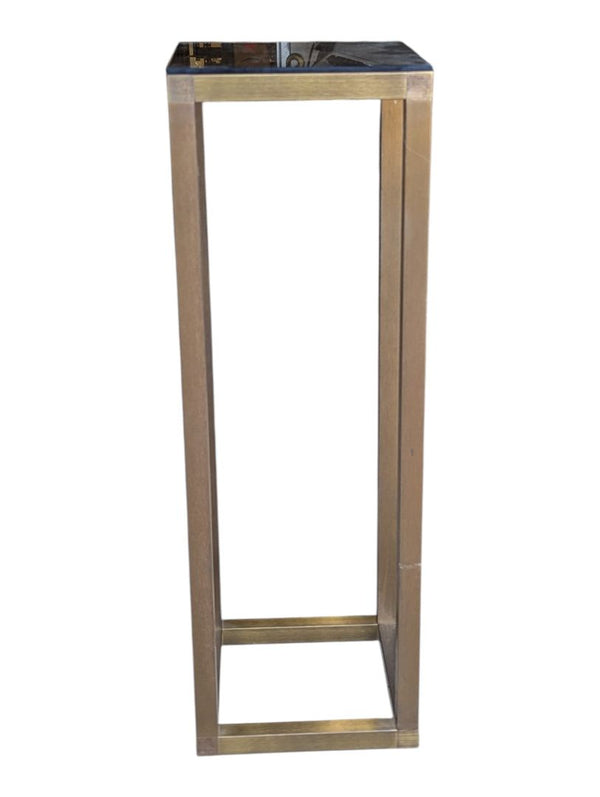 Modern Gold-Tone Metal Pedestal Stand with Black Glass Top