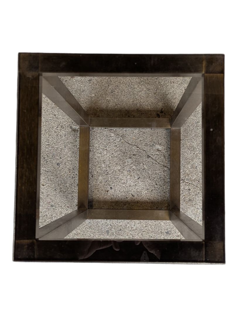 Modern Gold-Tone Metal Pedestal Stand with Black Glass Top