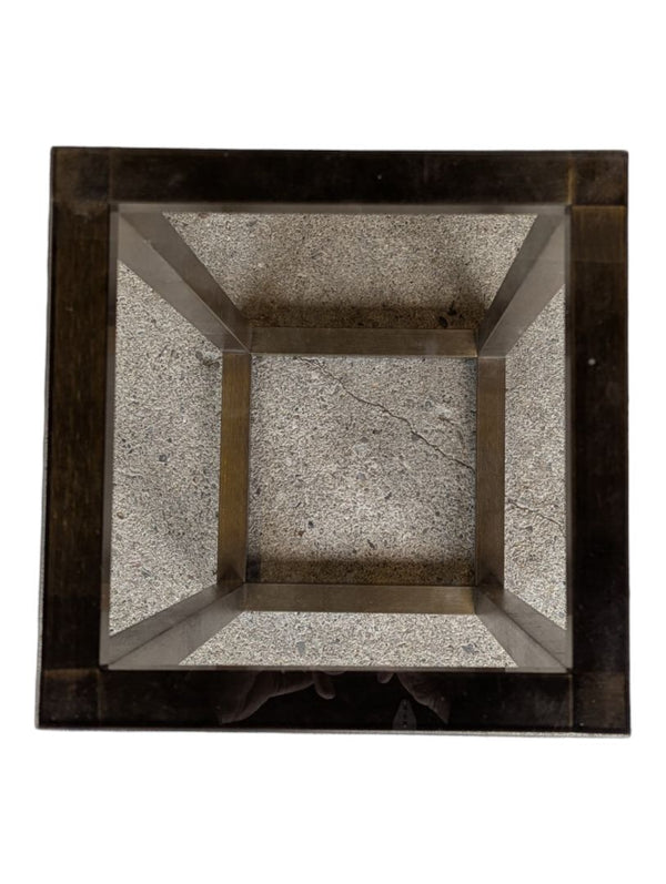 Modern Gold-Tone Metal Pedestal Stand with Black Glass Top