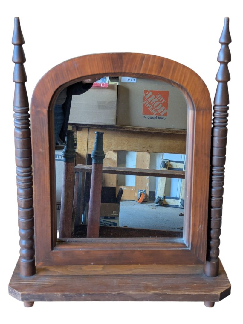 Vintage Wooden Tabletop Mirror with Turned Spindle Posts