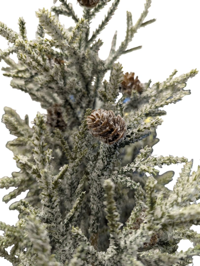 Flocked Cedar Christmas Trees in Wood Planter Box - Holiday Centerpiece