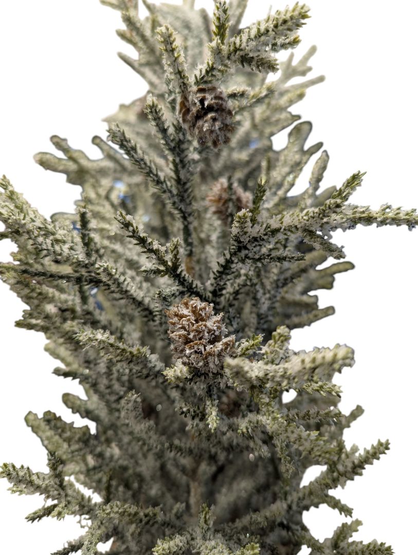 Flocked Cedar Christmas Trees in Wood Planter Box - Holiday Centerpiece