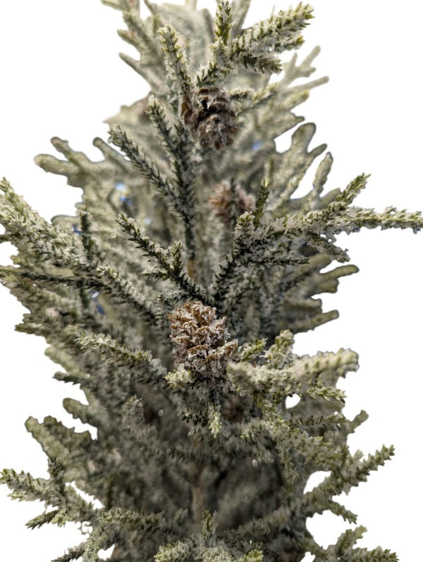 Flocked Cedar Christmas Trees in Wood Planter Box - Holiday Centerpiece