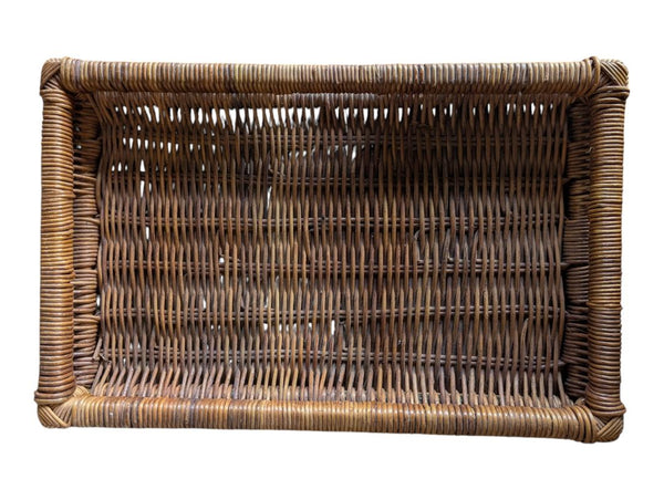 Rectangular Woven Wicker Serving Tray with Handles
