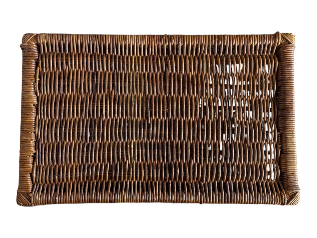 Rectangular Woven Wicker Serving Tray with Handles