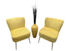 Pair of Yellow Upholstered Accent Chairs with Decorative Vase