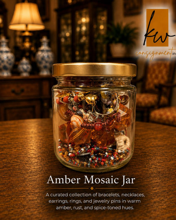 Amber Mosaic Jar – Assorted Costume Jewellery Collection